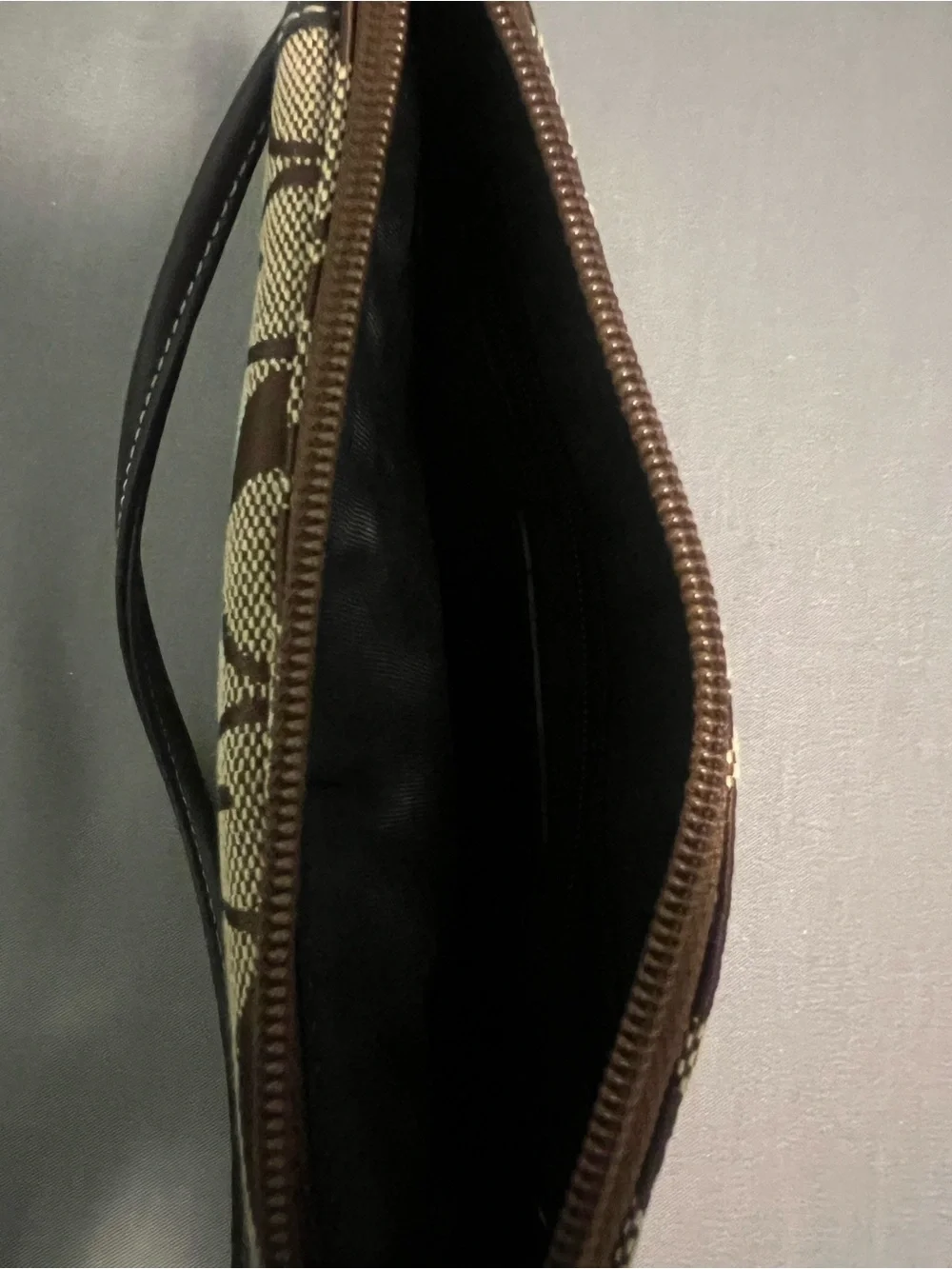 Coach Brown Signature Jacquard Belt-Accent Wristlet